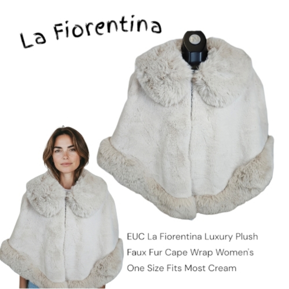 La Fiorentina Luxury Plush Faux Fur Cape Wrap Women's One Size Fits Most Cream